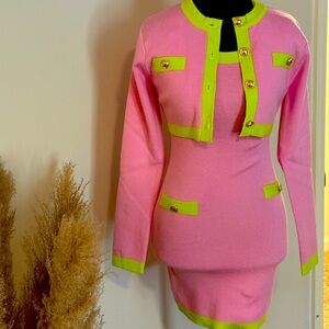 Pink and Green Knit Dress Set